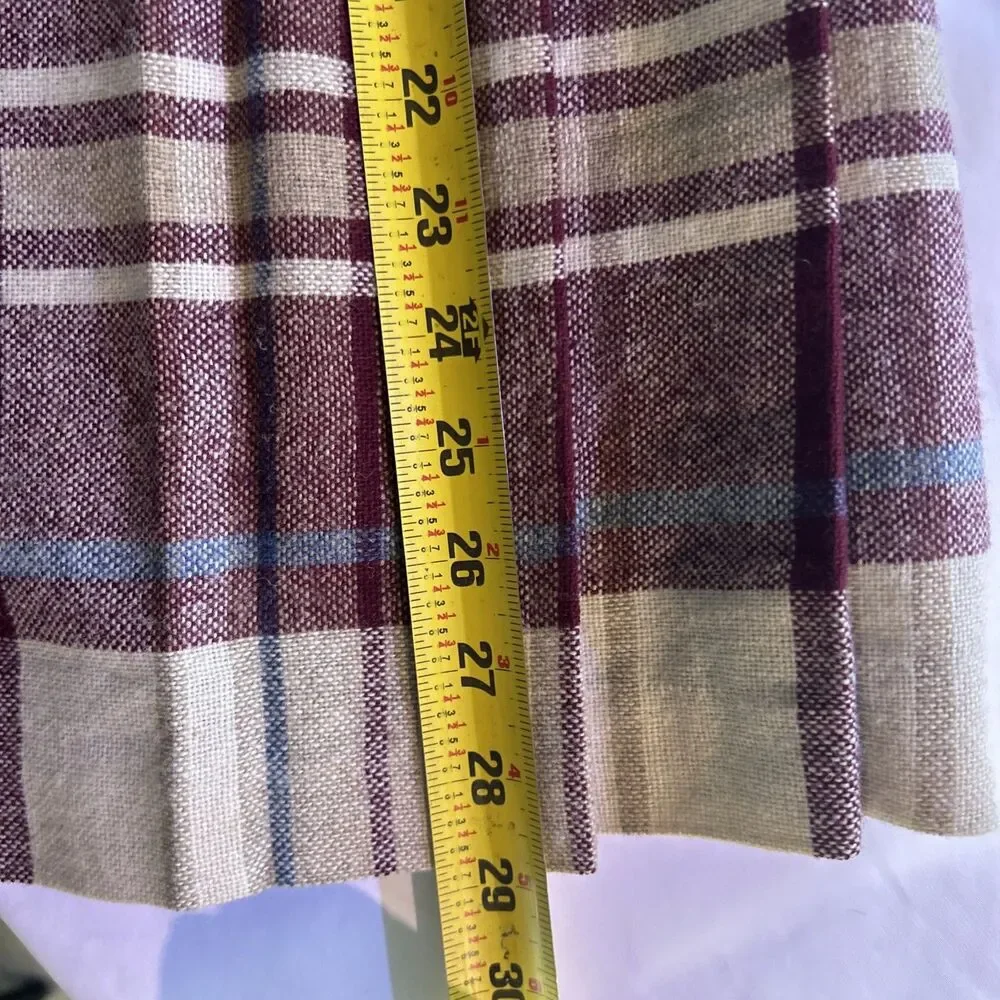 Vtg Wool Blend Pleated Midi Cream Plaid Skirt Union Made 11/12 Academia